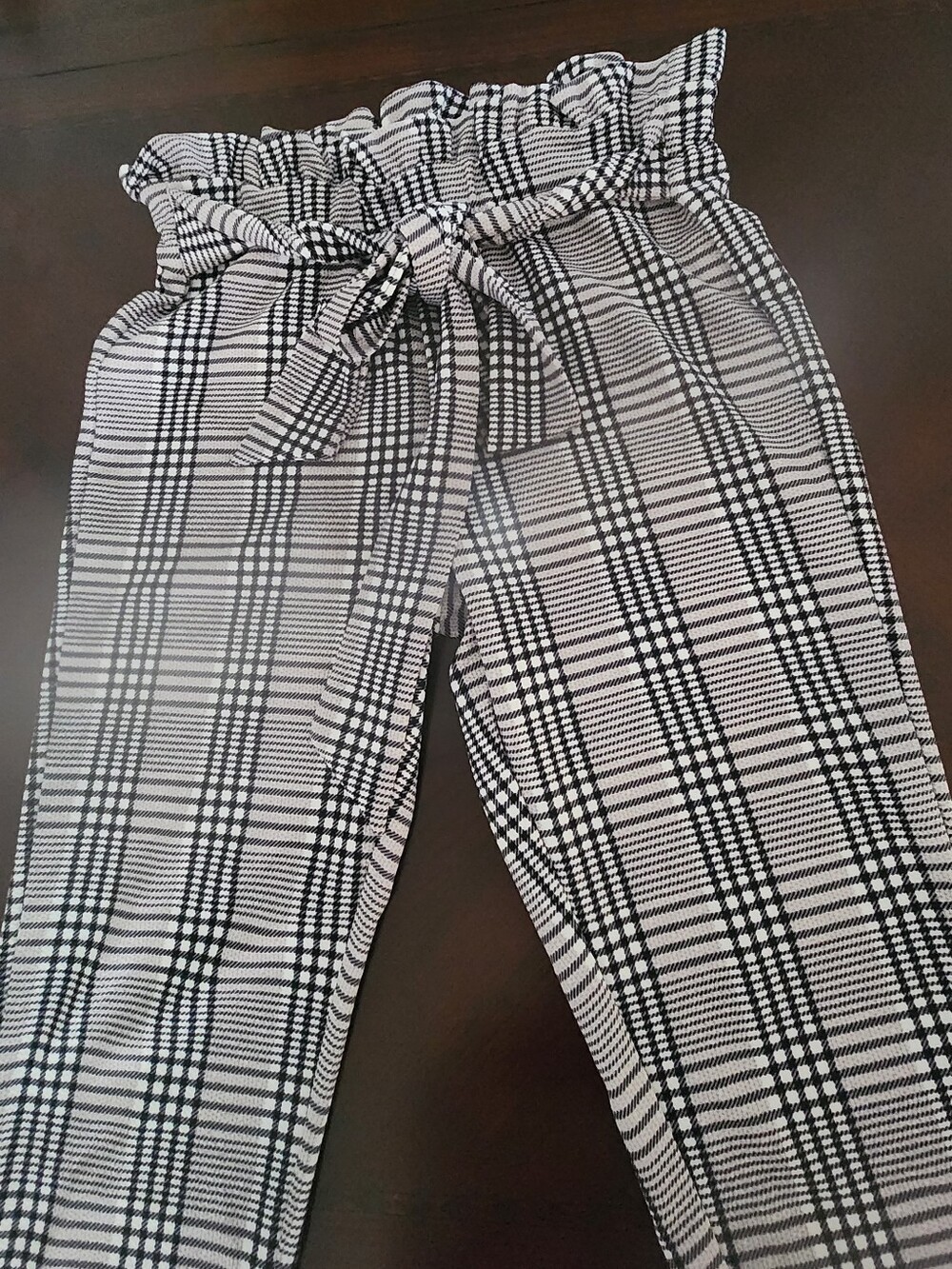 White-Black Plaid Women Pants